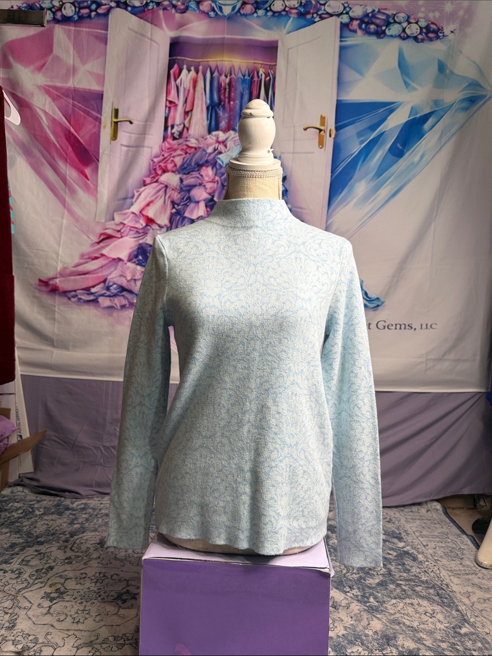 Forte Cashmere Light Blue Marled Knit Top